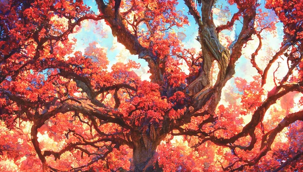 Render Extraordinarily Massive Oak Tree Leaves Color Crimson Beautiful Wallpaper — Stock Fotó