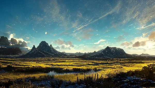 Ειρηνικό Τοπίο Των Όμορφων Βουνών Του Φθινοπώρου Ουρανός Φεγγάρι Χιονισμένα — Φωτογραφία Αρχείου
