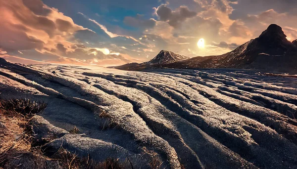 Peaceful Scenery Beautiful Autumn Mountains Sky Moon Snowy Mountains Tall — Foto de Stock