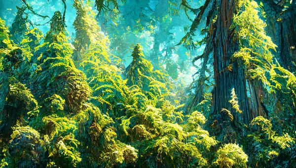 Render Scenic View Beautiful Evergreen Redwood Forest Wallpaper Forest Theme — Stock Fotó