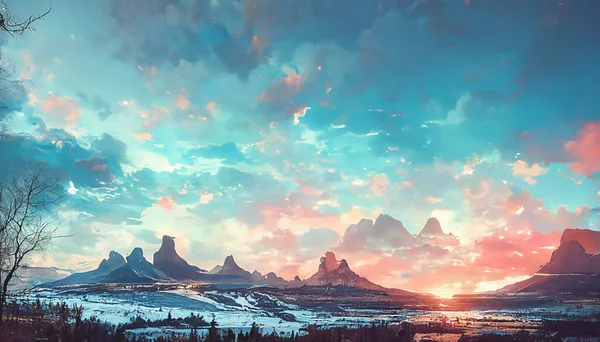 Render Land Enveloped Light Twilight Setting Sun Viewed Top Mountain — Stok fotoğraf