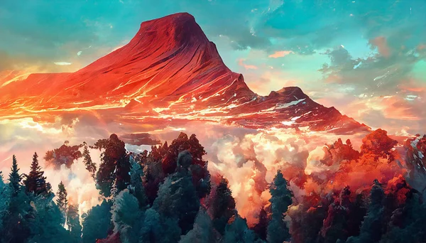 Render Land Enveloped Light Twilight Setting Sun Viewed Top Mountain —  Fotos de Stock