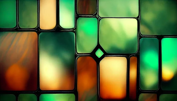 Green Glowing Stained Glass Pattern Background Beautiful Abstract Wallpaper Full — Fotografia de Stock