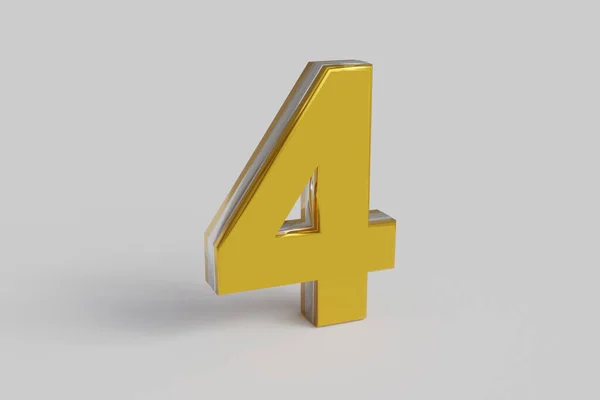 Glossy Letter Number Four Render Gold Font Silver Outline Isolated — Stock fotografie