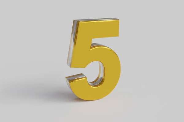 Glossy Letter Number Five Render Gold Font Silver Outline Isolated — Stock Fotó