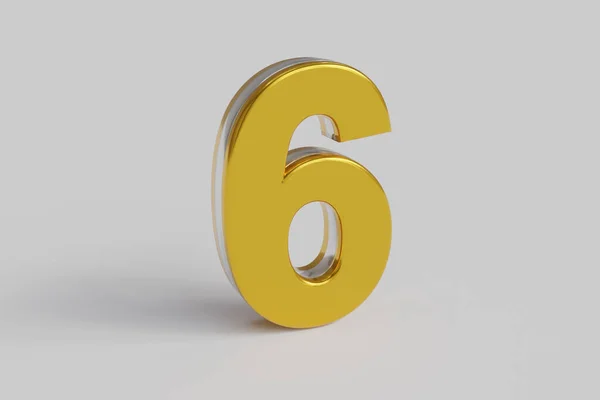 Glossy Letter Number Six Render Gold Font Silver Outline Isolated — Stock Fotó