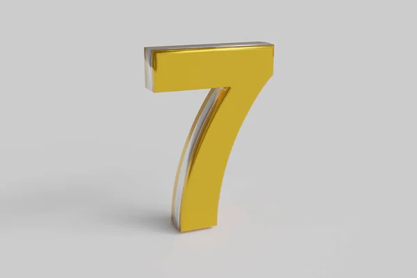 Glossy Letter Number Seven Render Gold Font Silver Outline Isolated — Foto Stock