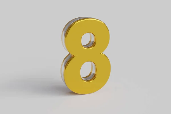Glossy Letter Number Eight Render Gold Font Silver Outline Isolated — Stok fotoğraf