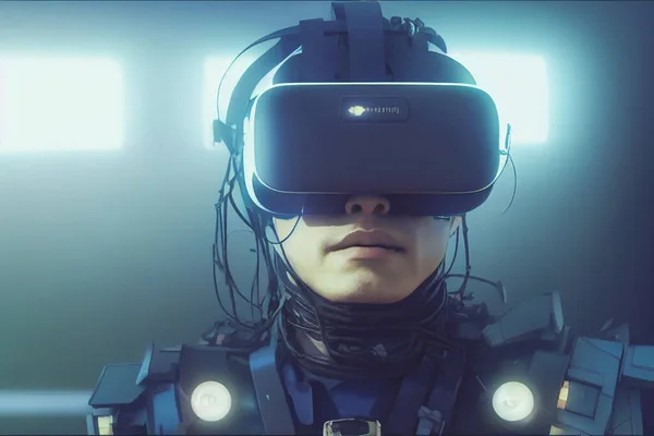 Render Portrait Young Cyber Wears Science Fiction Metal Virtual Reality — Fotografia de Stock