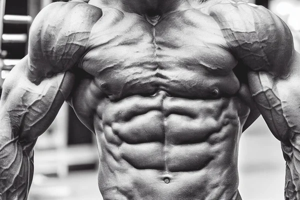 3D render close up on perfect abs. Strong bodybuilder with six pack. Fitness concept.