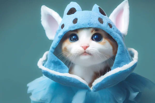 Render Cute Kitten Wearing Adorable Shark Costume Halloween Selective Focus — Foto de Stock