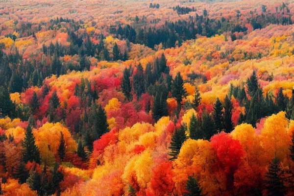 Illustration Selective Focused Blurred Colorful Fall Forest Landscape Wallpaper — Foto Stock