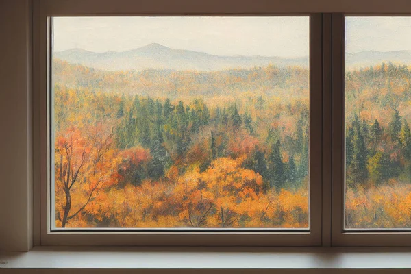 Render Digital Art Painting Autumn Window Selective Focused Blurred — Stock fotografie
