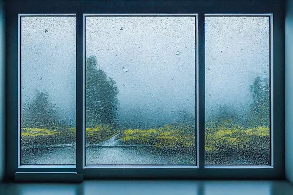 Render Digital Art Painting Raining Window Selective Focused Blurred — Photo