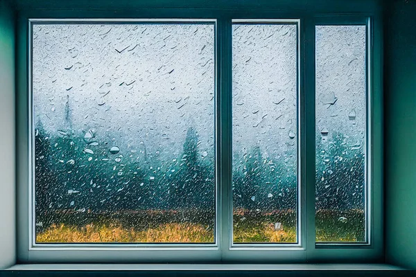 Render Digital Art Painting Raining Window Selective Focused Blurred — Zdjęcie stockowe