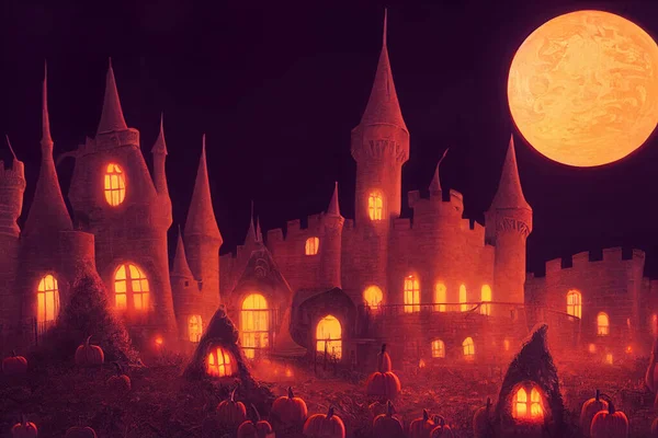 Illustration Horror Castle Background Graveyard Halloween Night Digital Art Background — 图库照片