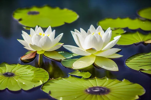 Illustration White Lotus Flower Pad Pond Isolated Blur Background Loy — Stockfoto