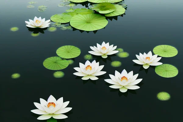 Illustration White Lotus Flower Pad Pond Isolated Blur Background Loy — Stock Fotó