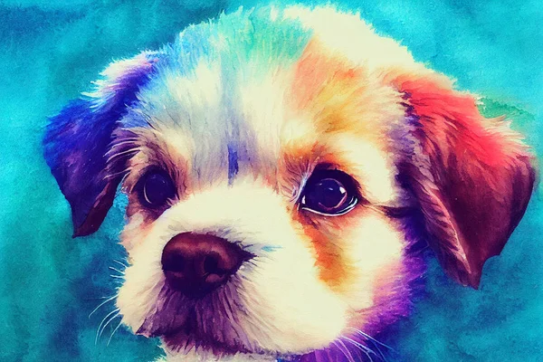 3D Render of Puppy digital art painting. Watercolor Animals, pastel colors.