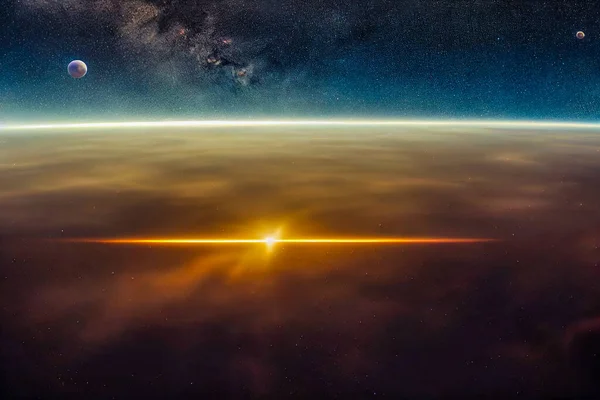 Render Dark Night Space Landscape Half Lighted Jupiter Horizon Very — Zdjęcie stockowe