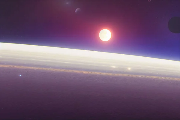 Render Dark Night Space Landscape Half Lighted Jupiter Horizon Very — Stok fotoğraf