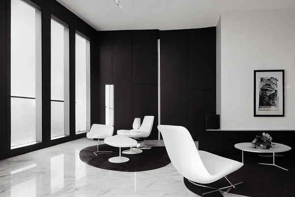 Sala Estar Moderna Renderizar Com Móveis Luxo Branco Piso Mármore — Fotografia de Stock
