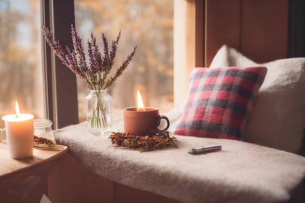 Render Autumn Hygge Home Decor Arrangement Concept Van Hygge Gezelligheid — Stockfoto