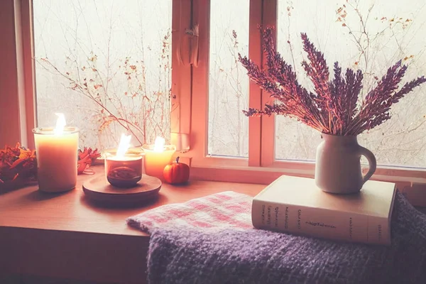 Rendering Della Disposizione Decorazione Domestica Hygge Autunno Concetto Hygge Intimità — Foto Stock