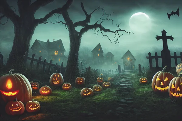 Render Ghost Cute Chibi Figure Graveyard Halloween Happy Halloween Wallpaper — Stock Photo, Image