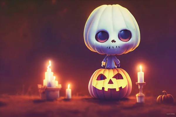 Rendere Fantasma Come Una Figura Chibi Carino Cimitero Halloween Felice — Foto Stock