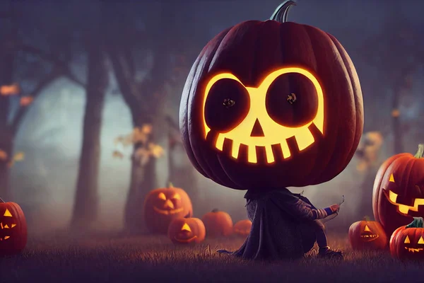 Halloween Background Skeletons Character Pumpkins Illustration Decorate Flyer Poster Invitation — Stock Photo, Image