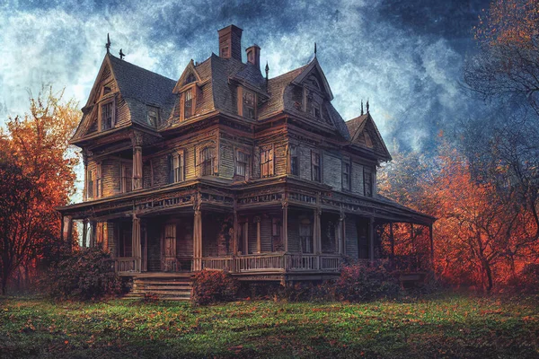 Halloween American Victorian Spooky House Fundo Arte Digital — Fotografia de Stock