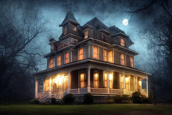 Halloween American Victorian Spooky House Sfondo Arte Digitale — Foto Stock