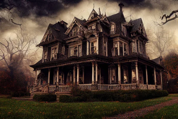 Halloween American Victorian Spooky House Inglés Fondo Arte Digital —  Fotos de Stock