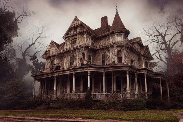 Halloween American Victorian Spooky House Inglés Fondo Arte Digital — Foto de Stock