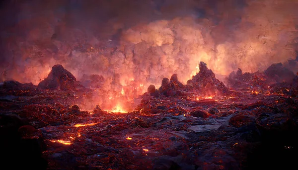 3D渲染熔岩熔岩纹理背景 岩浆在地面的裂缝中看到了火山岩浆在裂缝中的光芒的质感 这些裂缝是被摧毁了的地球表面 — 图库照片