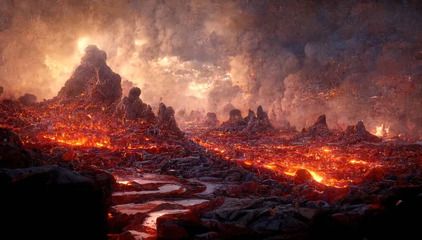 Render Gesmolten Lava Textuur Achtergrond Lava Zat Scheuren Van Aarde — Stockfoto