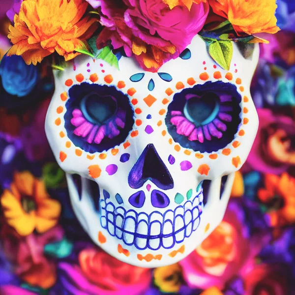 Calaveras Coloridas Azúcar Con Flores Festival Día Los Muertos México — Foto de Stock