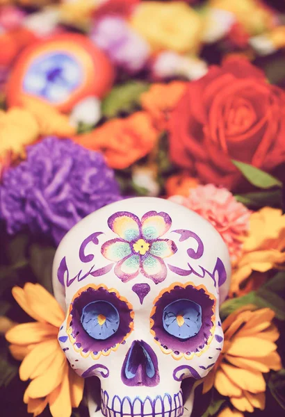 Calaveras Coloridas Azúcar Con Flores Festival Día Los Muertos México —  Fotos de Stock