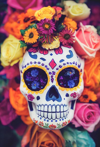Calaveras Coloridas Azúcar Con Flores Festival Día Los Muertos México —  Fotos de Stock