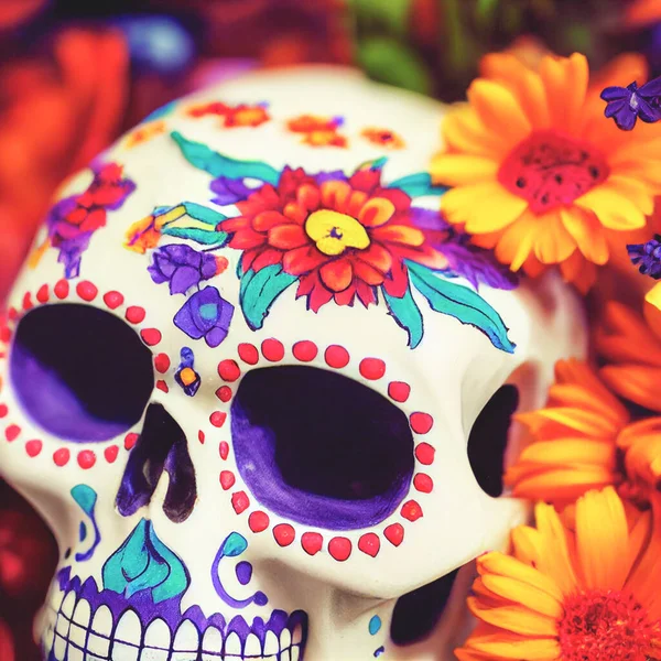 墨西哥的 死亡节 糖果糖头盖骨开满了花 — 图库照片