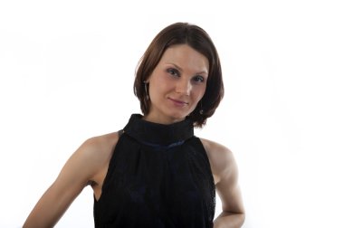 Mavi elbiseli genç bayan.