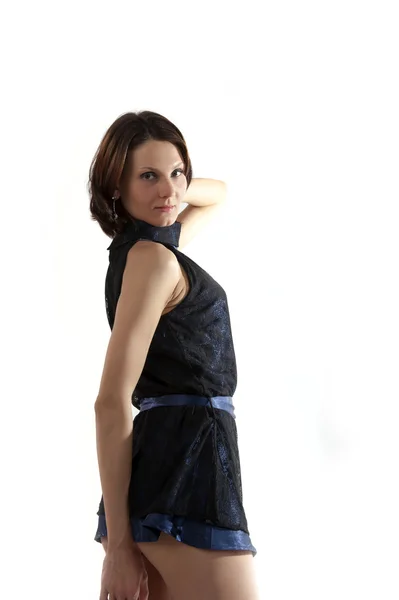 Young woman in a blue dress — Stock Photo, Image