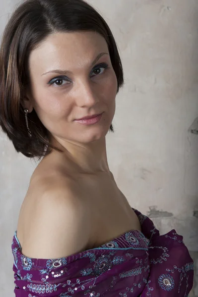 Young woman with coloured shawl — Stock Photo, Image