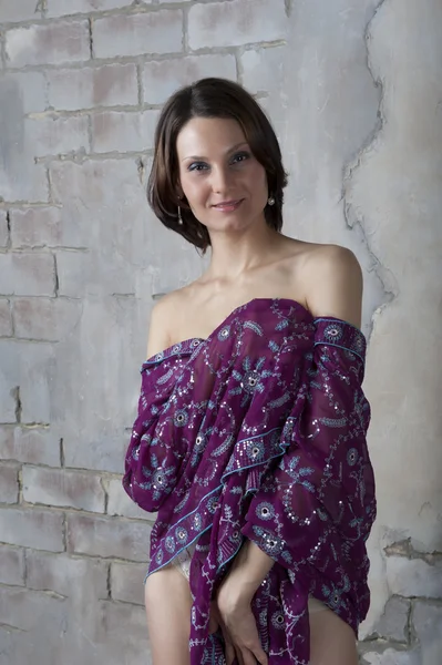 Young woman with coloured shawl — Stock Photo, Image