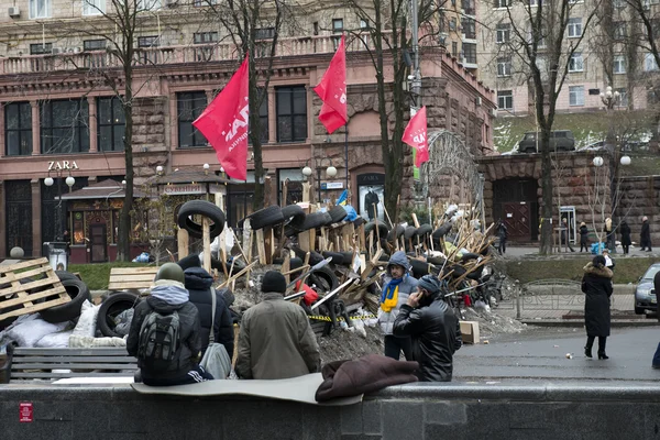 在基辅的街道上的路障 — 图库照片