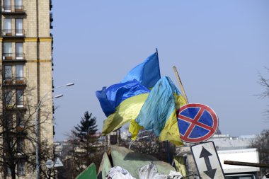 Ukrayna kiev barikatlar üzerinde bayrağı