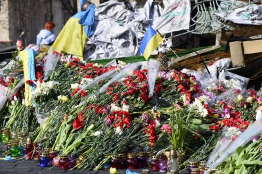 kiev barikatlar üzerinde çiçekler