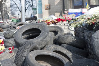 kiev barikatlar üzerinde çiçekler