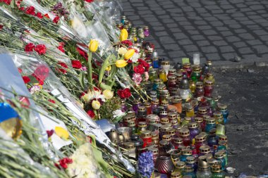 kiev barikatlar üzerinde çiçekler